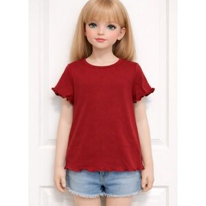 Art Class 2 Pack Girls Red Velvet Ruffle Sleeve Top – Size Small (6–7)